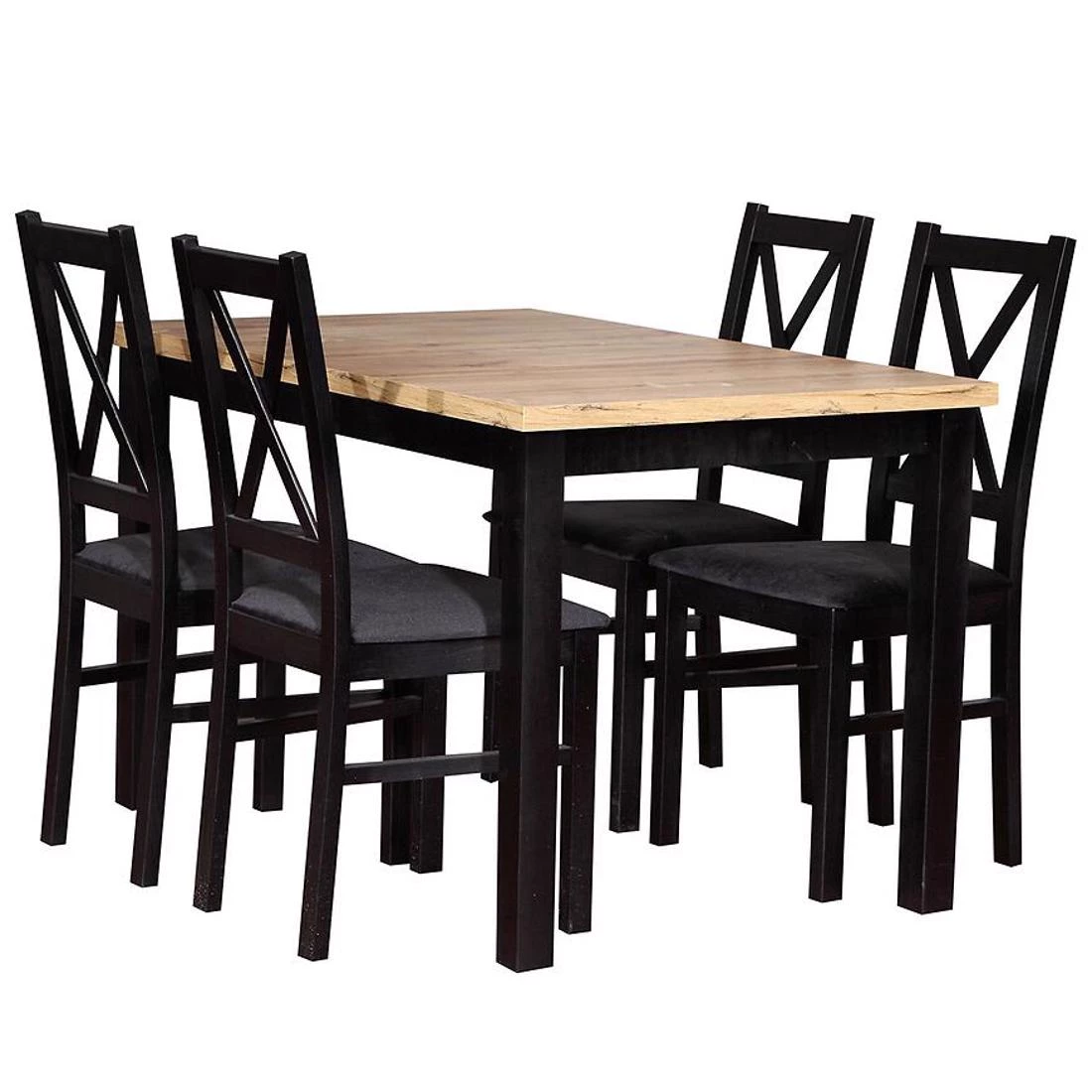 Mona set stol i stolice 1+4 120x80 cm hrast/crna