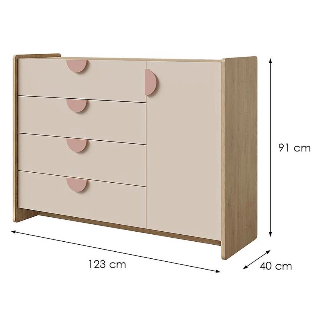 Lexi 9 komoda 123x40x91 cemona/macadamia/ružicasta