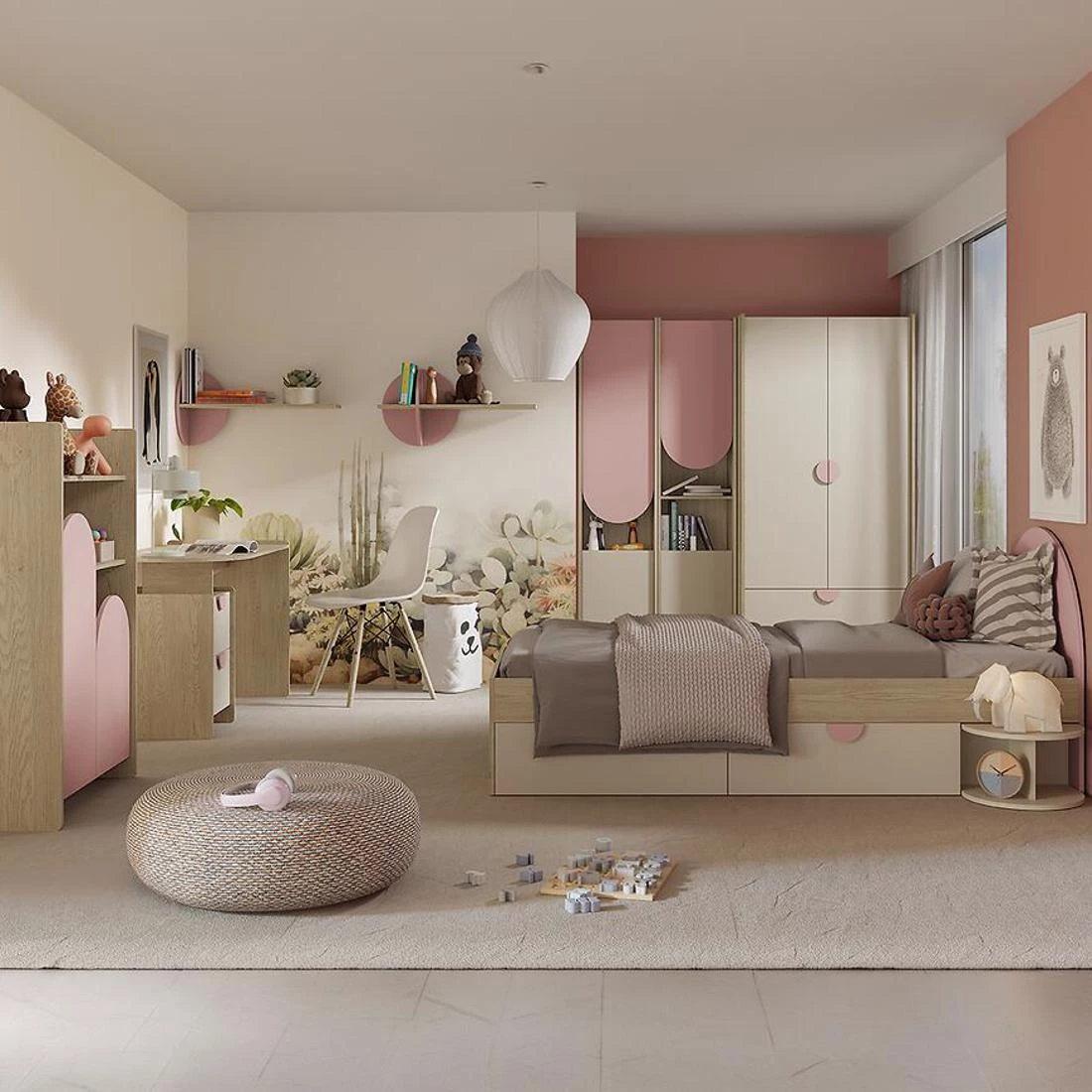 Lexi 9 komoda 123x40x91 cemona/macadamia/ružicasta