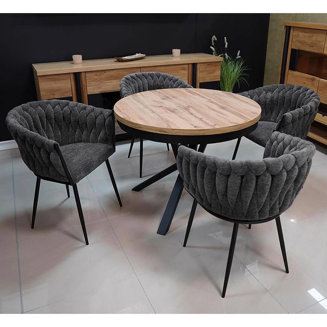 Viktoria set stola i stolica 1+4 100/200x100x76,62x53x47/78 cm hrast/siva