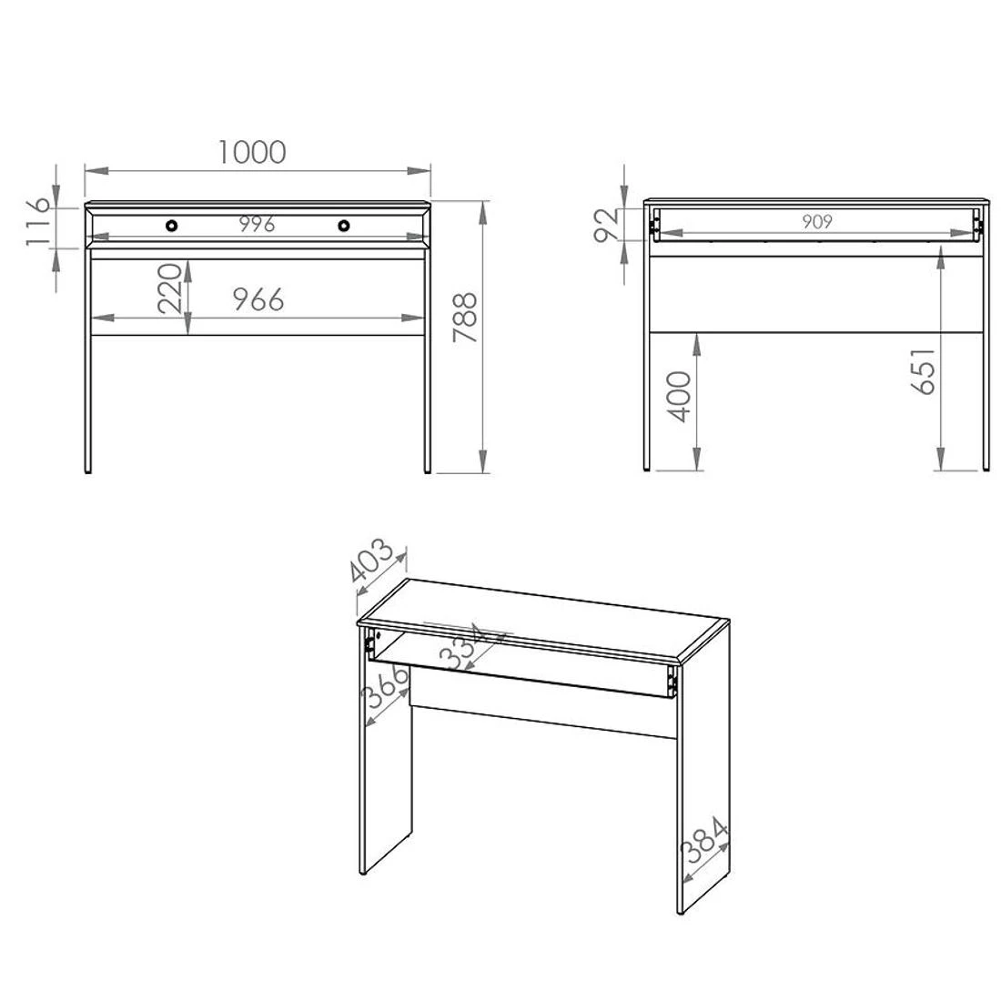 Glamour toaletni stolic 0501 100x41x79 cm bela