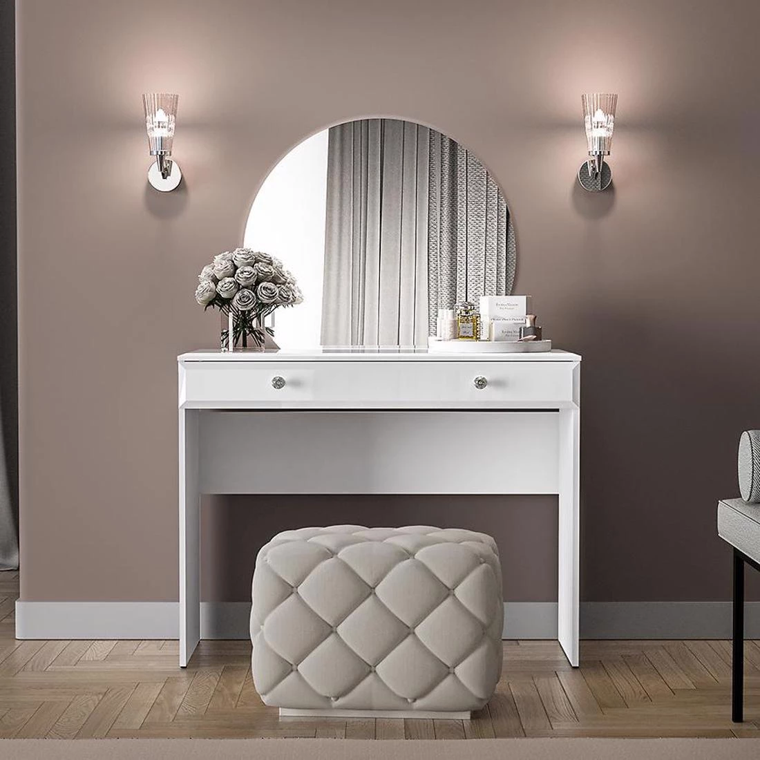 Glamour toaletni stolic 0501 100x41x79 cm bela