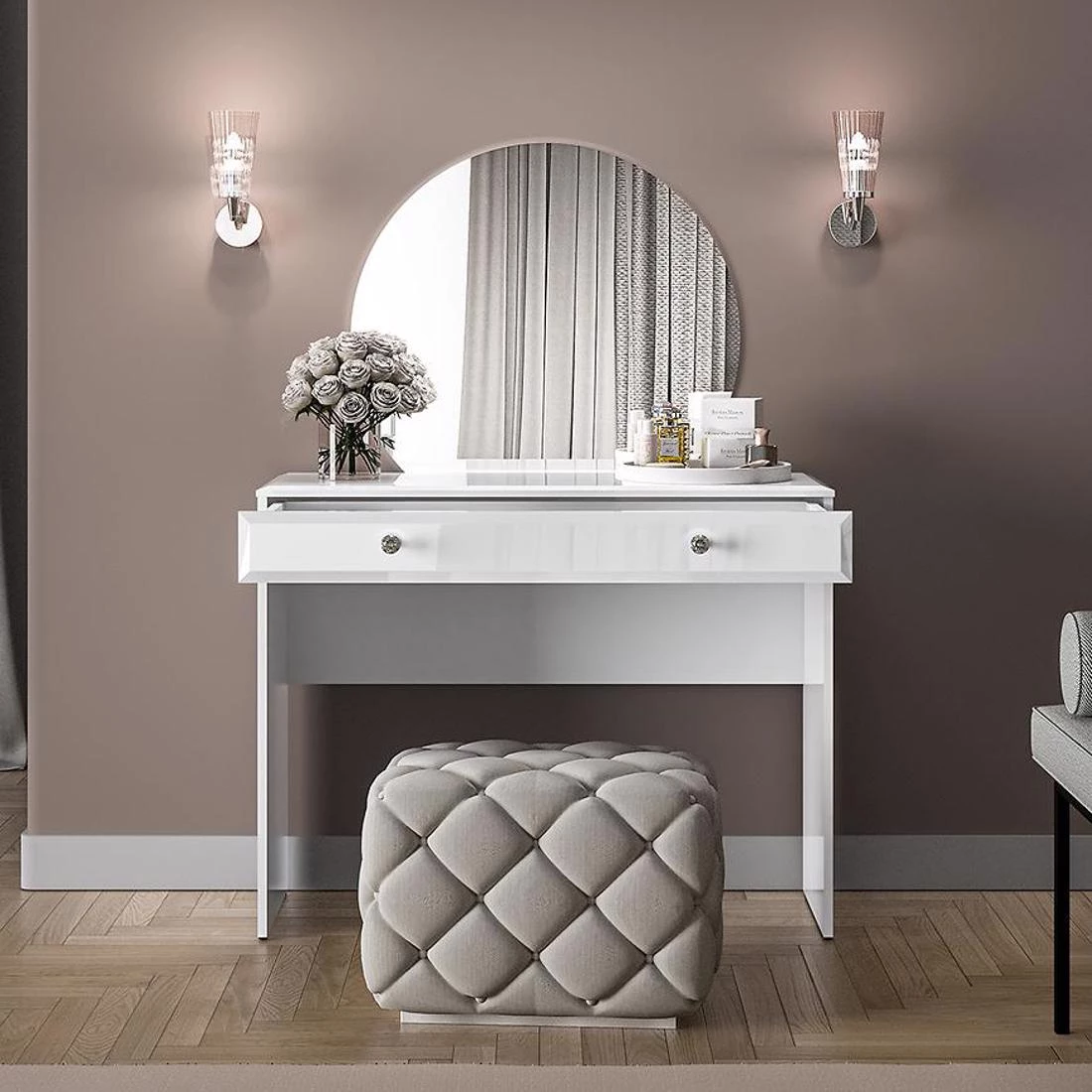 Glamour toaletni stolic 0501 100x41x79 cm bela