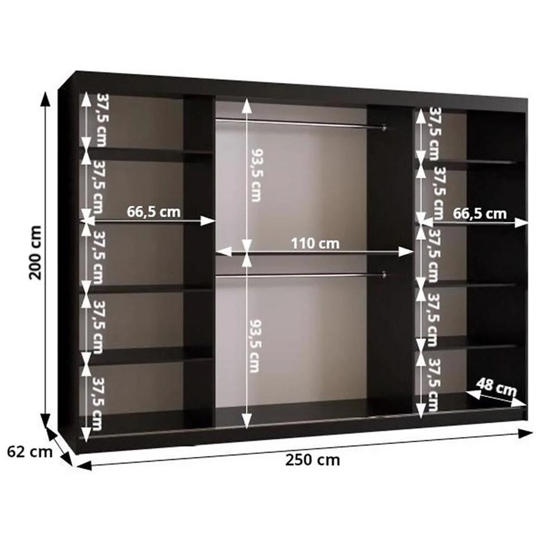 Dome ormar 250x62x200 cm crna