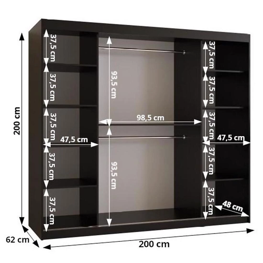 Dome ormar 200x62x200 cm crna
