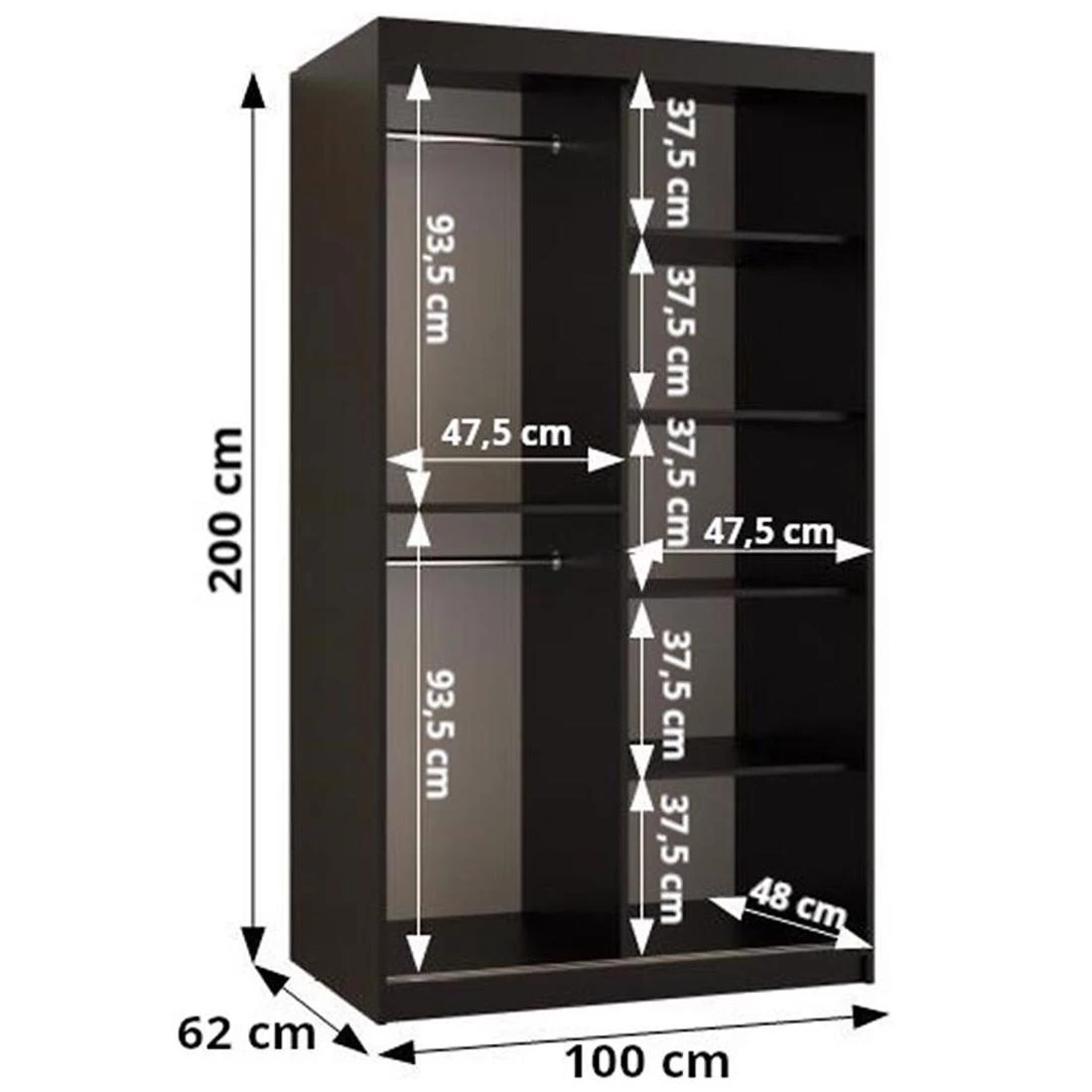 Dome ormar 100x62x200 cm crna