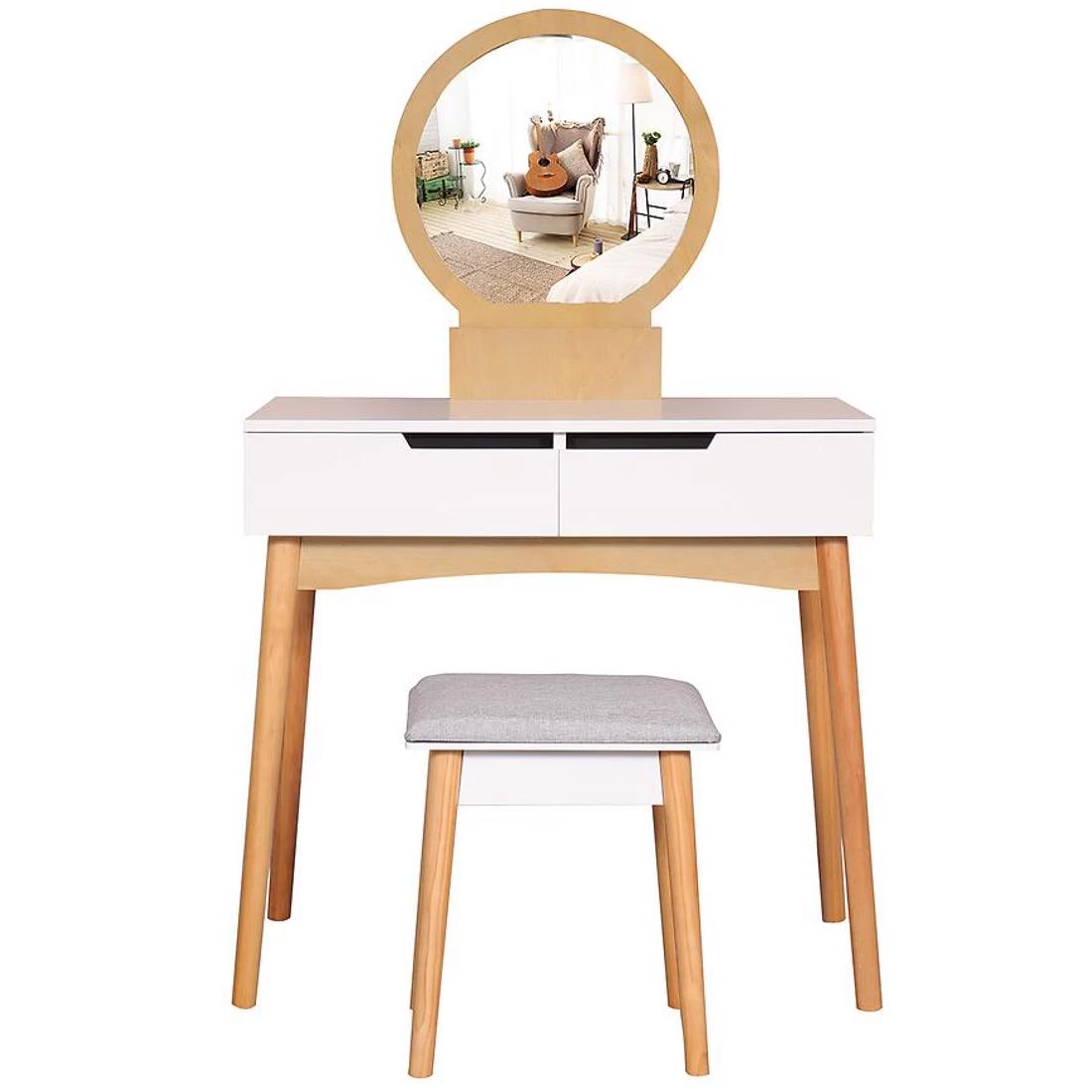 Sylvia 9515 toaletni stolic + tabure 80x40x137 cm bela/hrast
