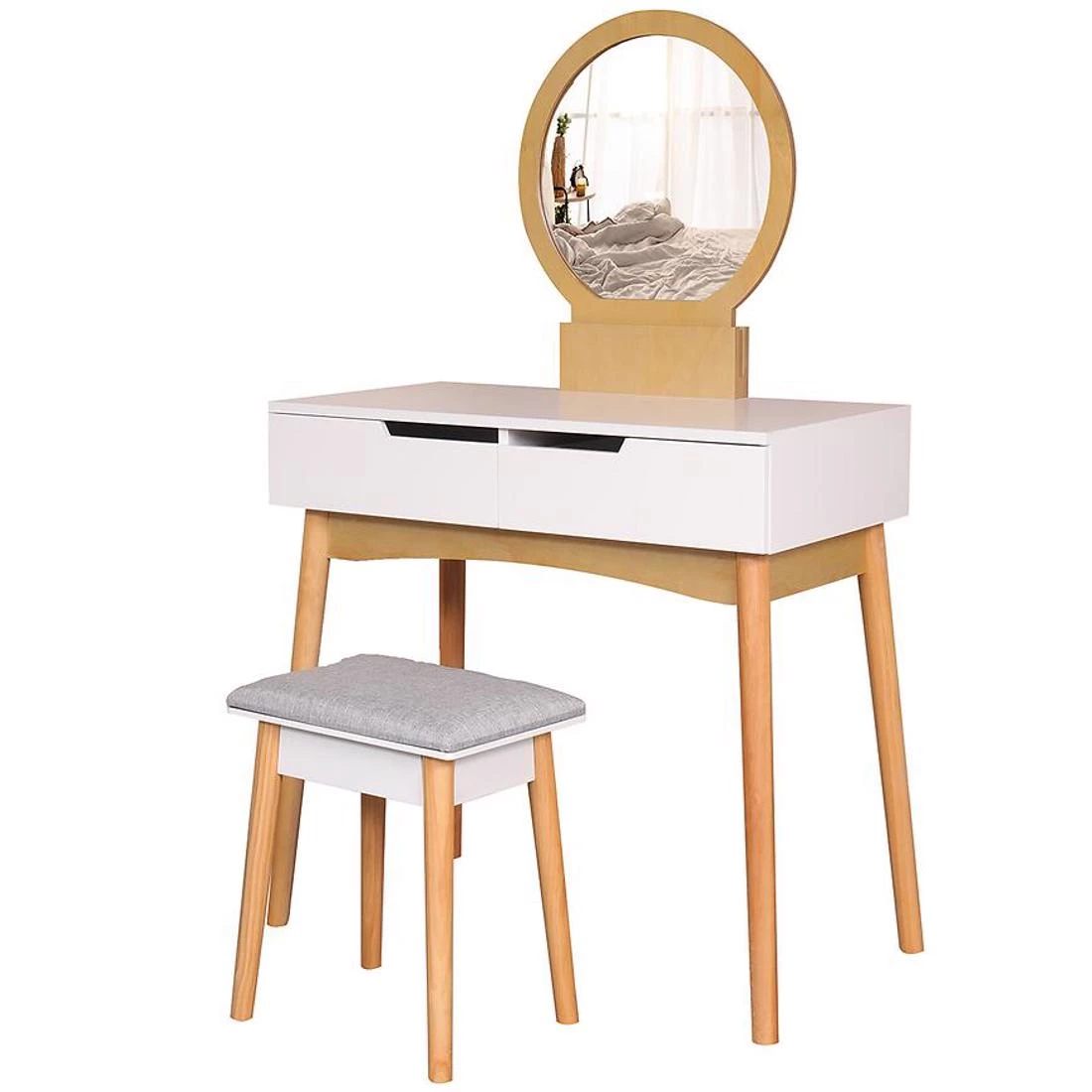 Sylvia 9515 toaletni stolic + tabure 80x40x137 cm bela/hrast