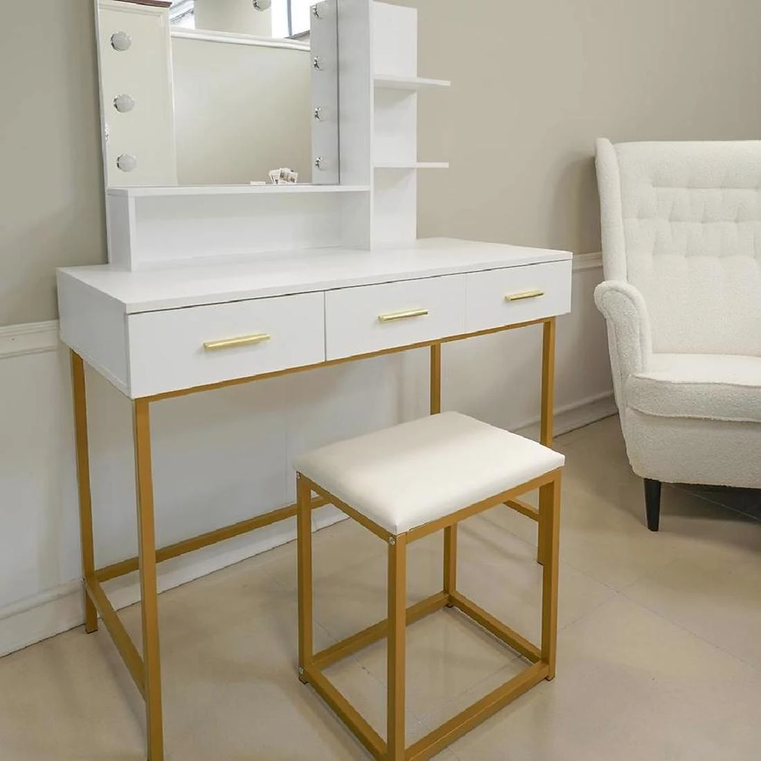 Selena toaletni stolic + tabure 100x45x136 cm bela
