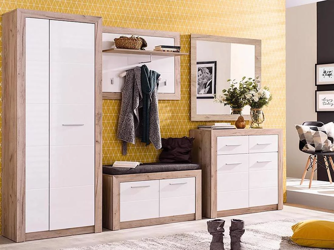 Astor klupa 93x55.5x35 cm hrast/beli sjaj