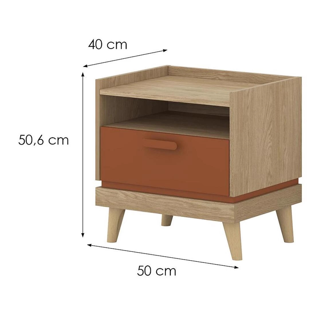 Scandi nocni ormaric 50x50x50.6 cm hrast/cigla