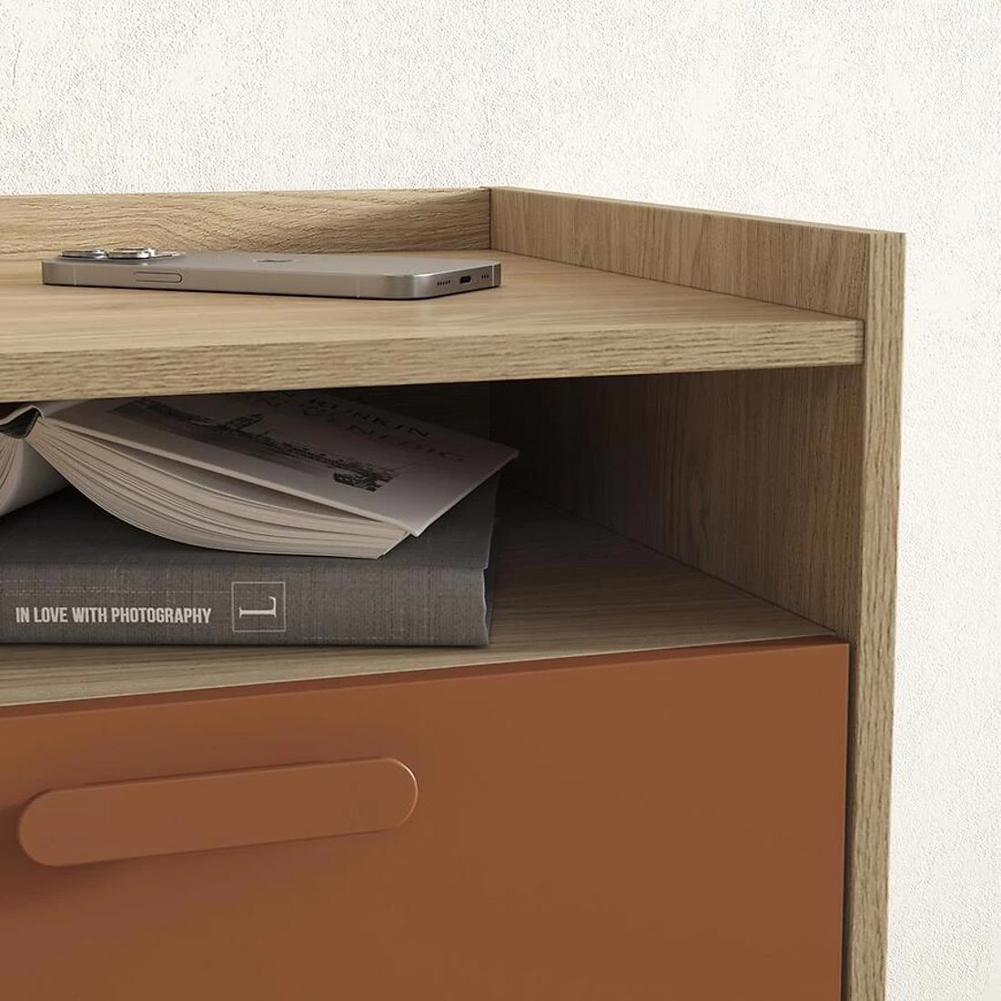 Scandi nocni ormaric 50x50x50.6 cm hrast/cigla