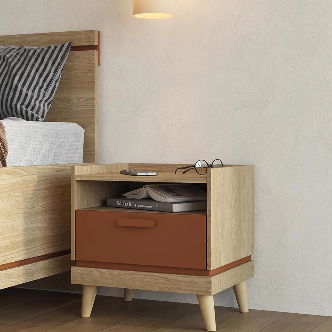 Scandi nocni ormaric 50x50x50.6 cm hrast/cigla