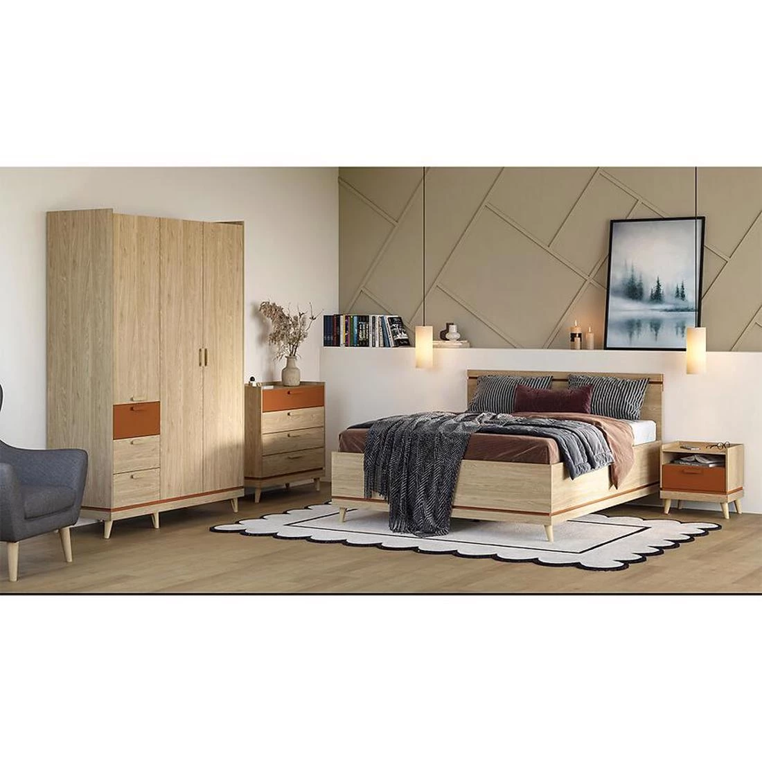 Scandi nocni ormaric 50x50x50.6 cm hrast/cigla