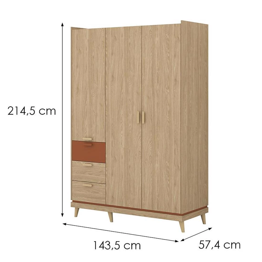 Sys Scandi ormar 143,5x57,4x214,5 cm hrast/cigla