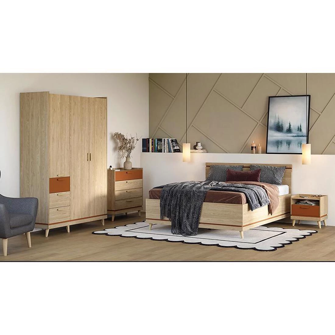 Sys Scandi ormar 143,5x57,4x214,5 cm hrast/cigla