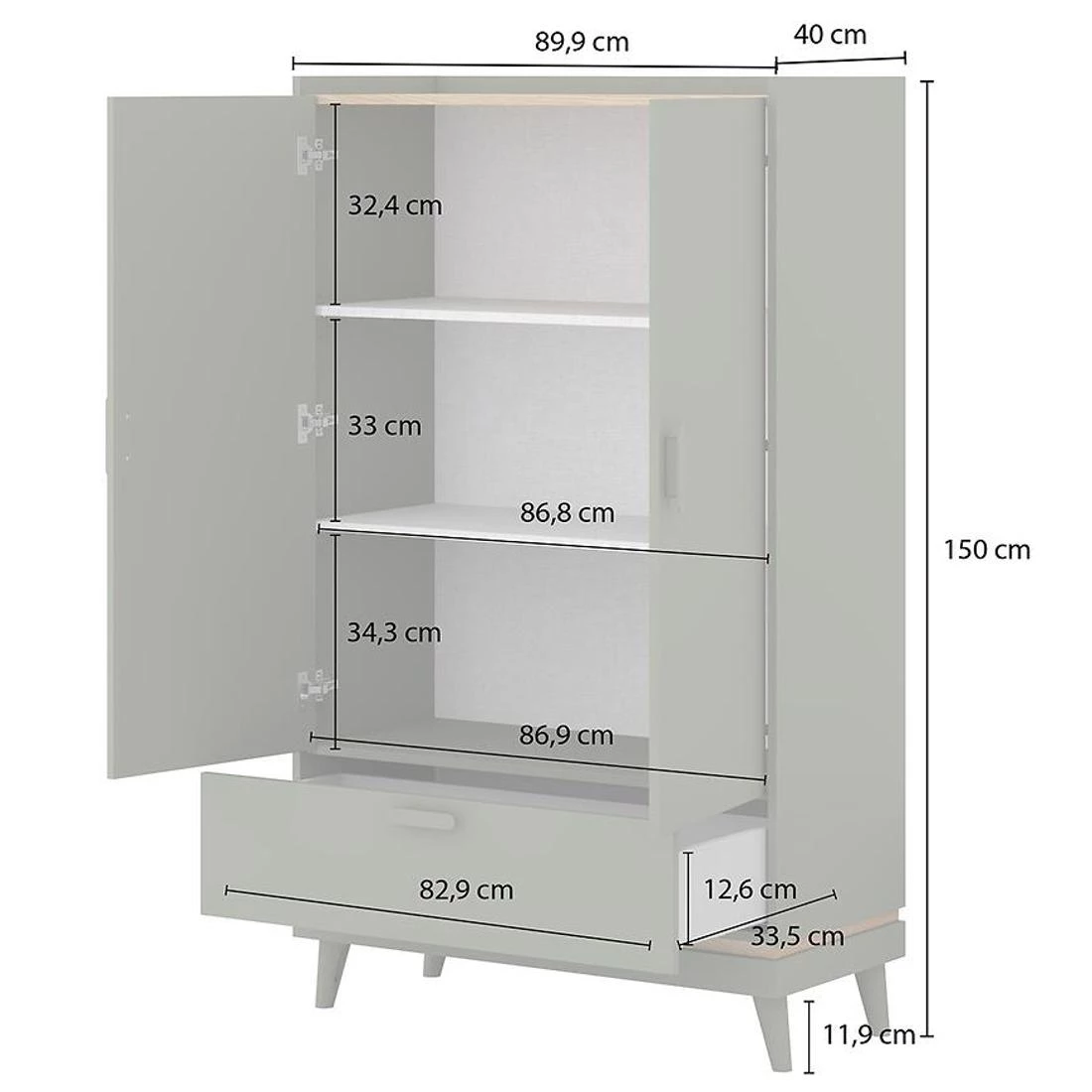 Sys Scandi ormar 90x40x150 cm hrast/zelena