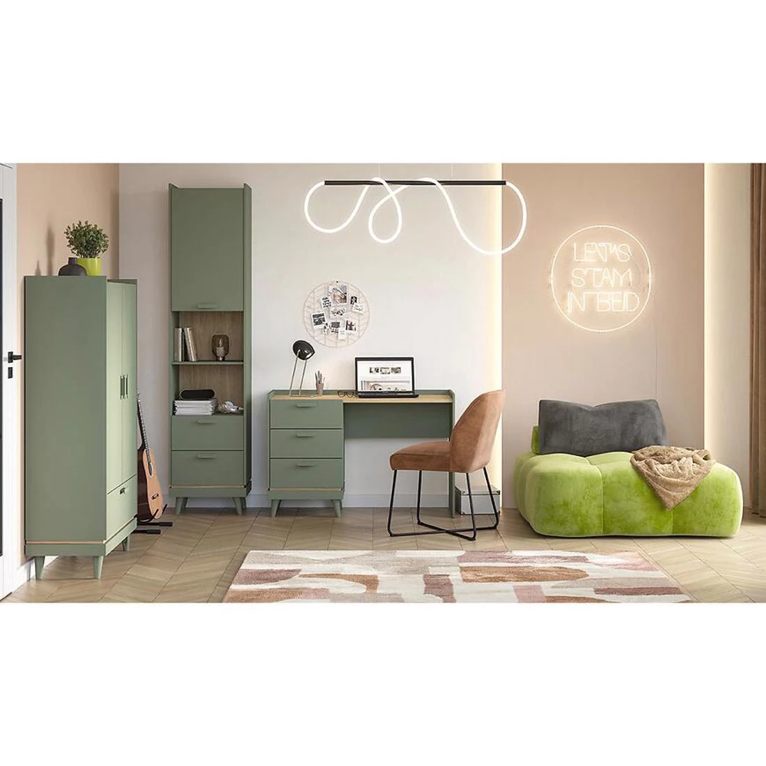 Sys Scandi ormar 90x40x150 cm hrast/zelena
