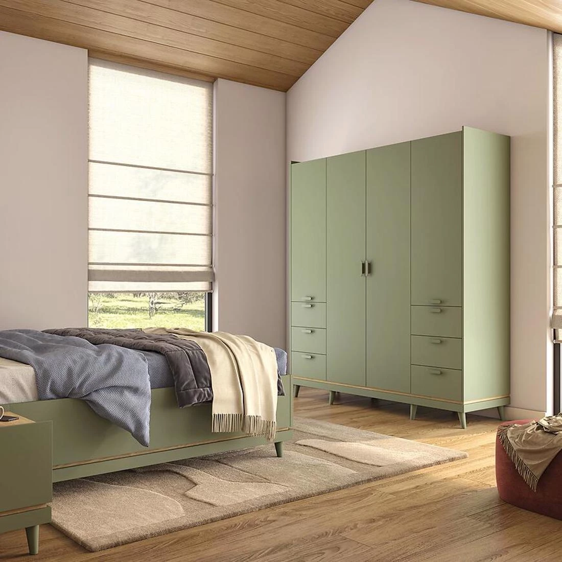Sys Scandi ormar 190x57,4x214,5 cm hrast/zelena