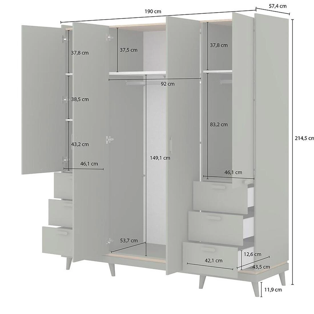 Sys Scandi ormar 190x57,4x214,5 cm hrast/zelena