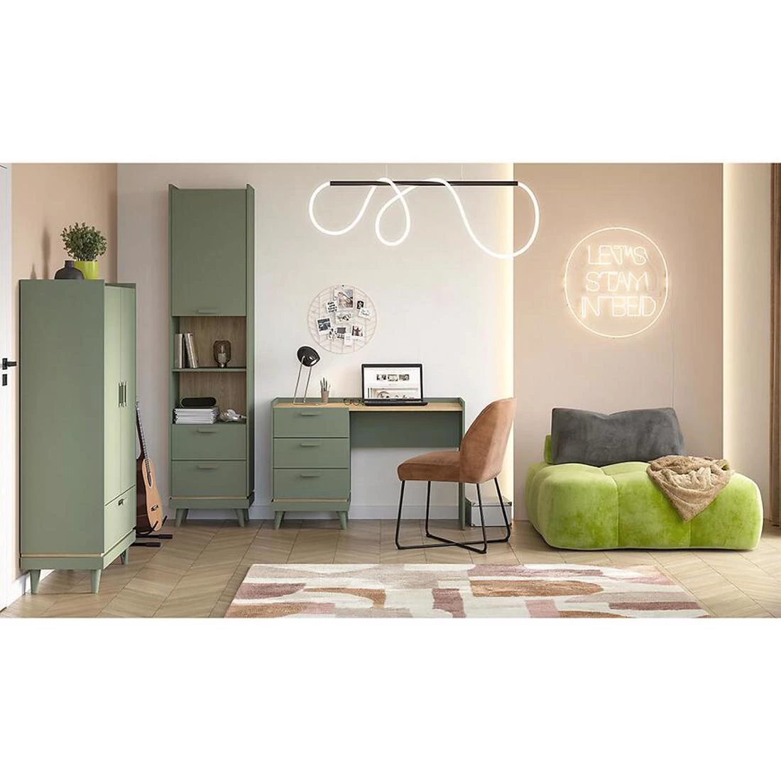 Sys Scandi ormar 190x57,4x214,5 cm hrast/zelena