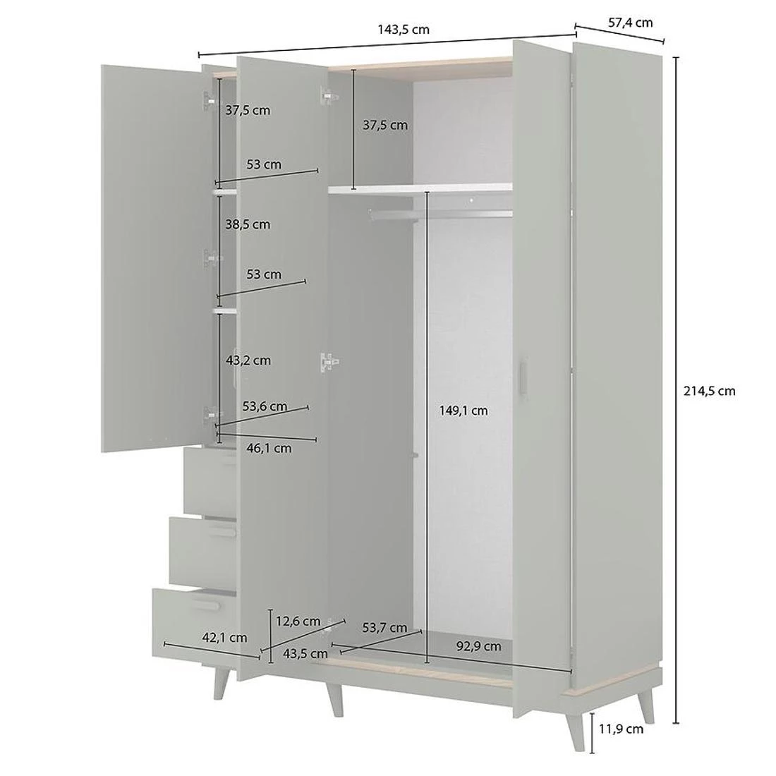 Sys Scandi ormar 143,5x57,4x214,5 cm zelena