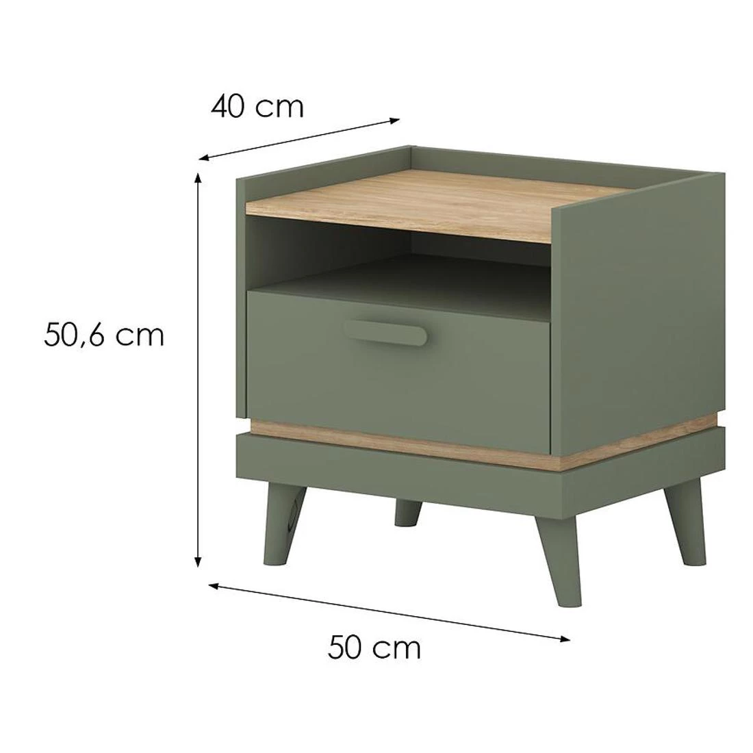 Scandi nocni ormaric 50x50x50.6 cm hrast/zelena