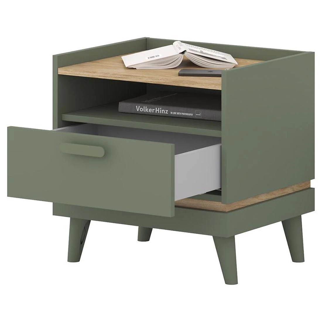 Scandi nocni ormaric 50x50x50.6 cm hrast/zelena