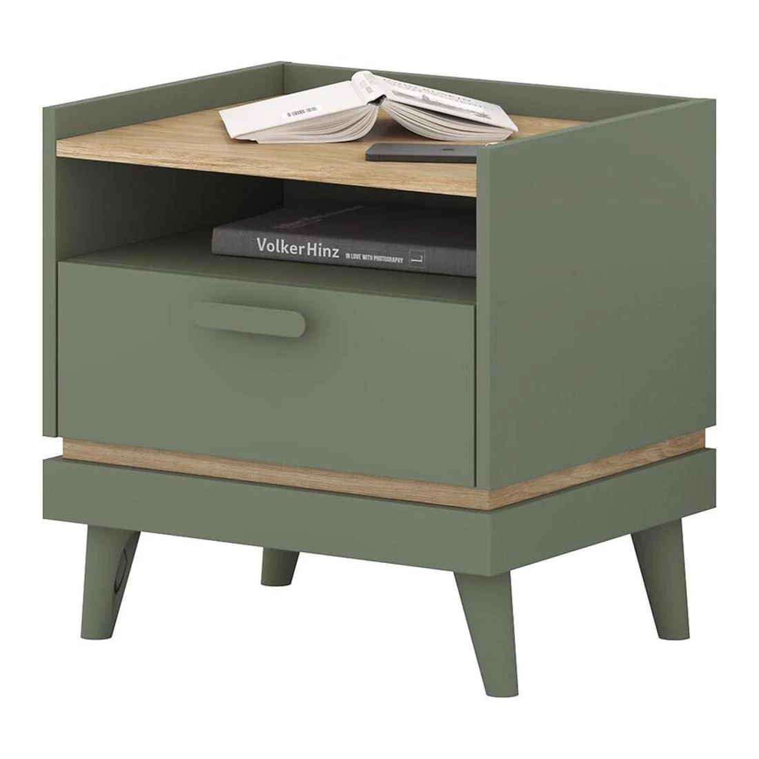 Scandi nocni ormaric 50x50x50.6 cm hrast/zelena