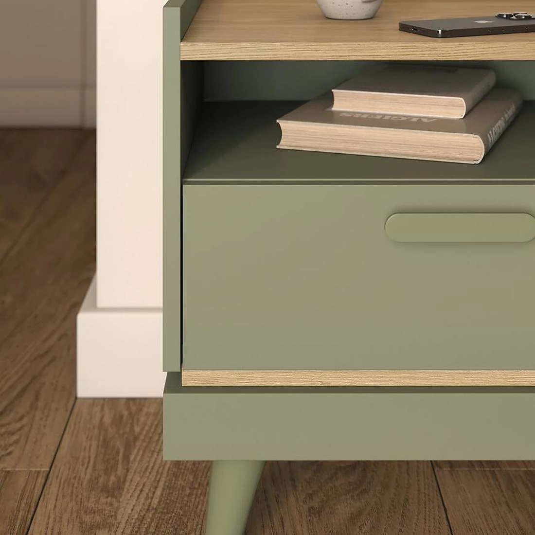 Scandi nocni ormaric 50x50x50.6 cm hrast/zelena