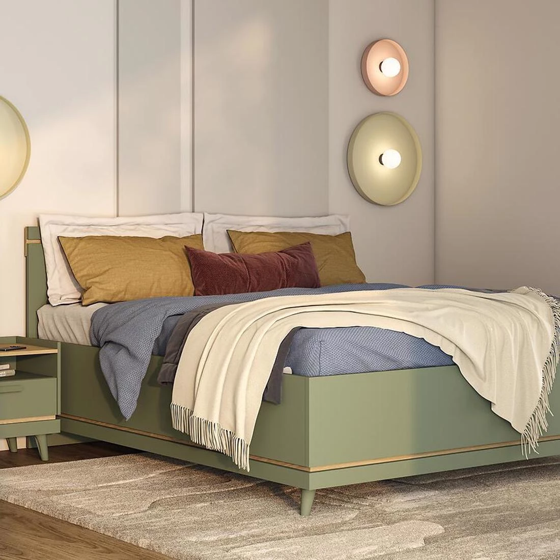 Scandi nocni ormaric 50x50x50.6 cm hrast/zelena
