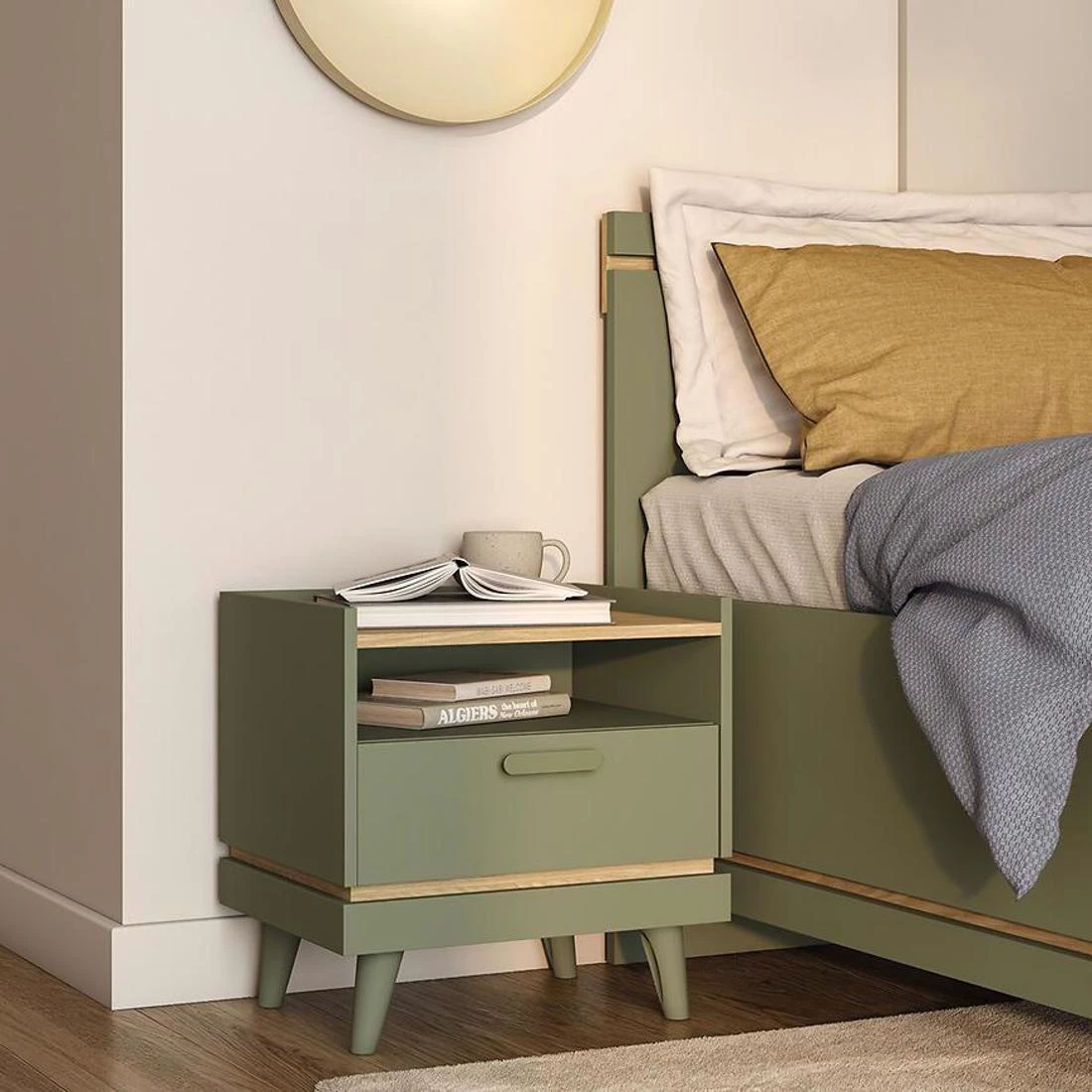 Scandi nocni ormaric 50x50x50.6 cm hrast/zelena