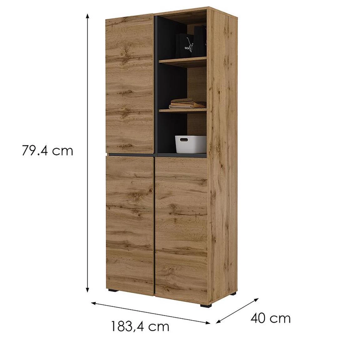 Cross vitrina 3V. 183,4x40x79,4 cm hrast/crna