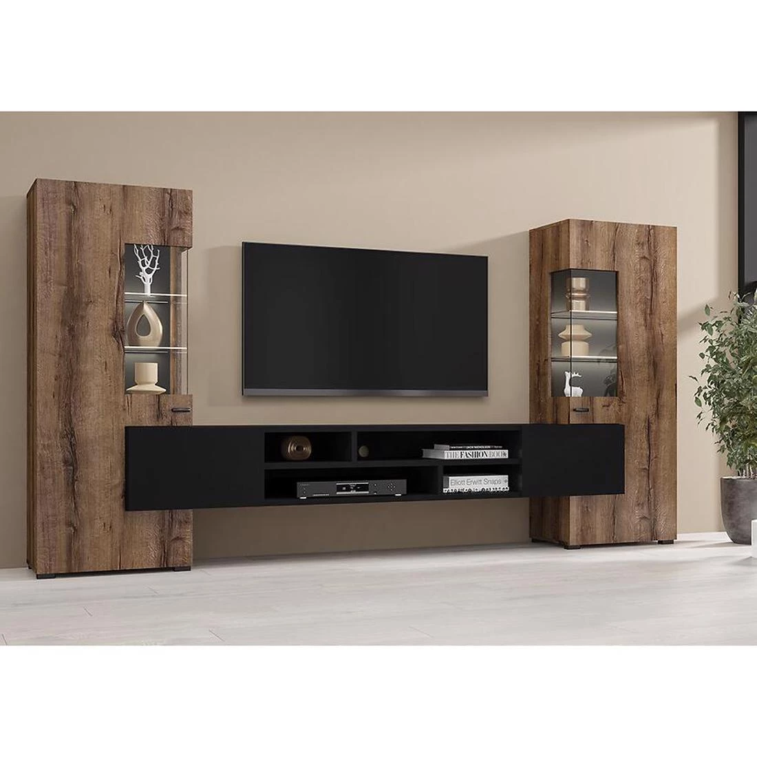Coby regal 270x45x143 cm manastirski hrast/crni oniks