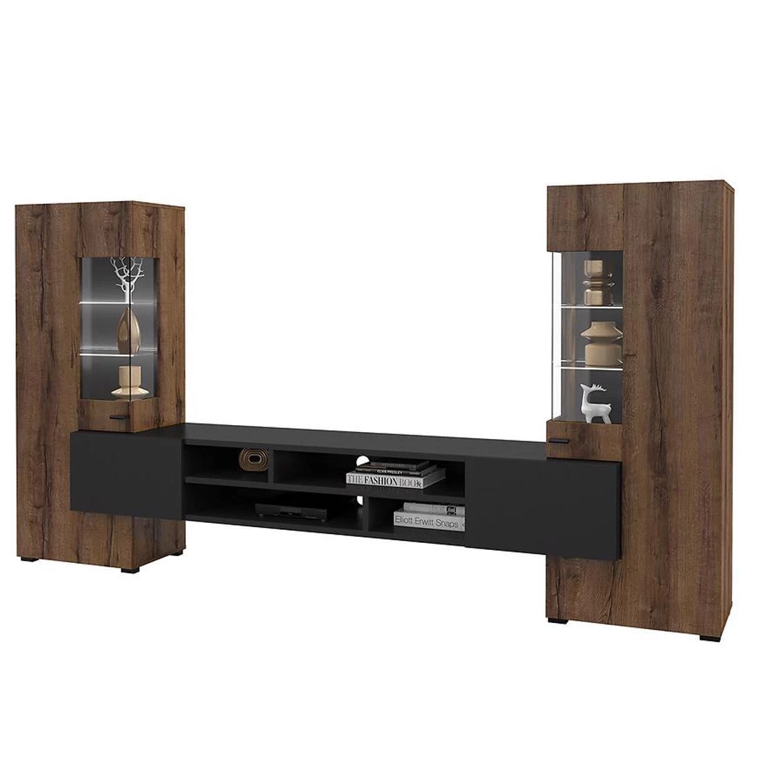 Coby regal 270x45x143 cm manastirski hrast/crni oniks