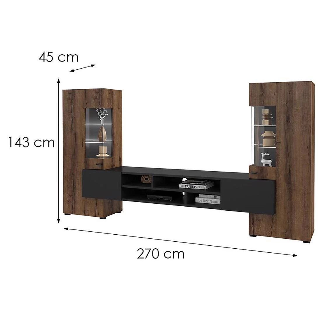 Coby regal 270x45x143 cm manastirski hrast/crni oniks