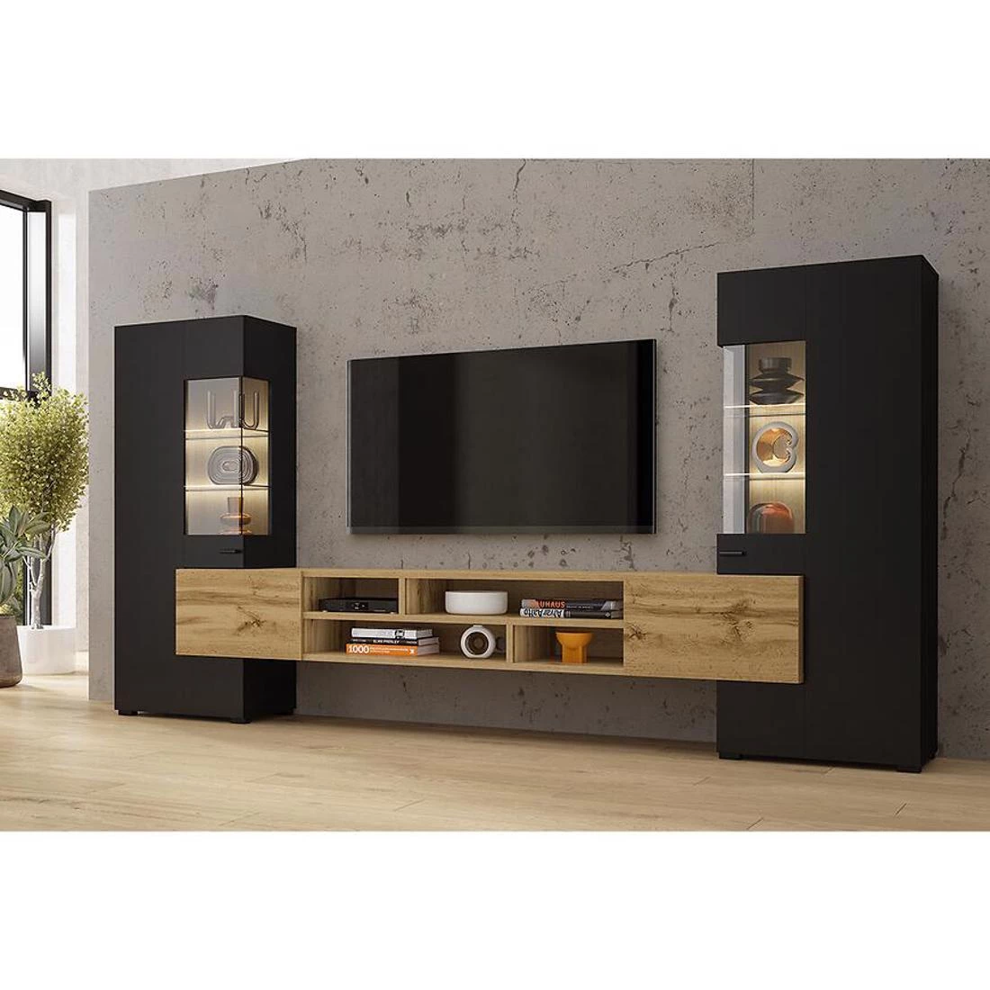 Coby regal 270x45x143 cm wotan hrast/crni oniks
