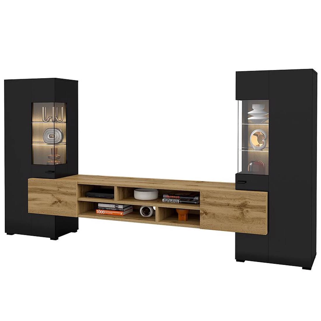 Coby regal 270x45x143 cm wotan hrast/crni oniks