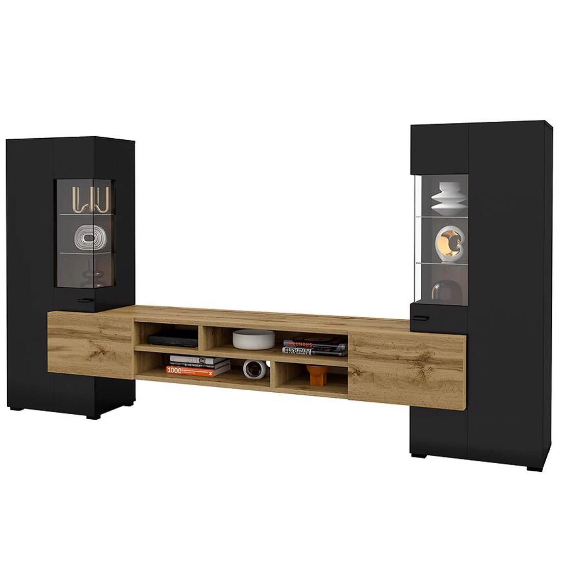 Coby regal 270x45x143 cm wotan hrast/crni oniks