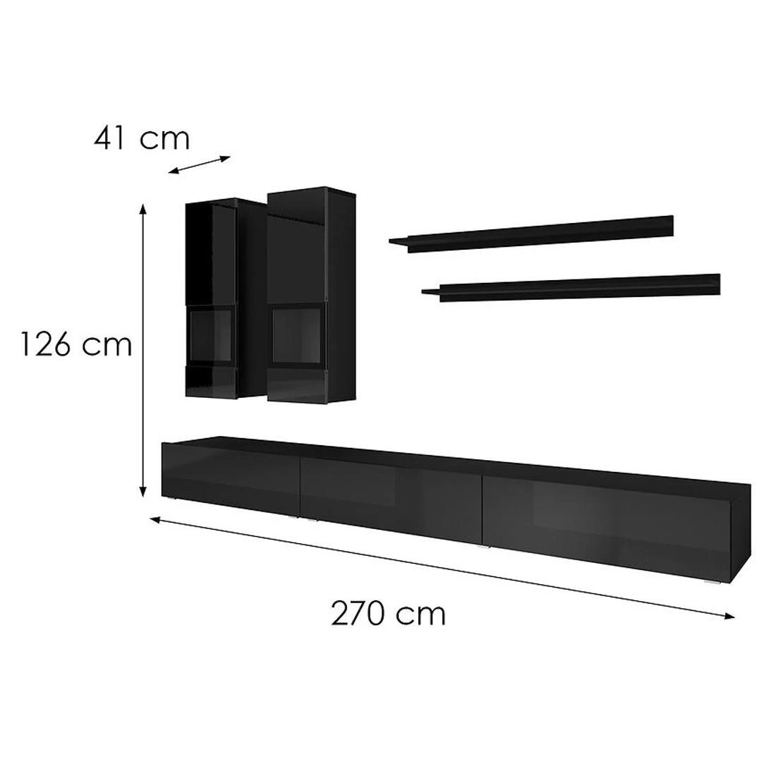 Athens regal 270x41x126 cm crna sjaj