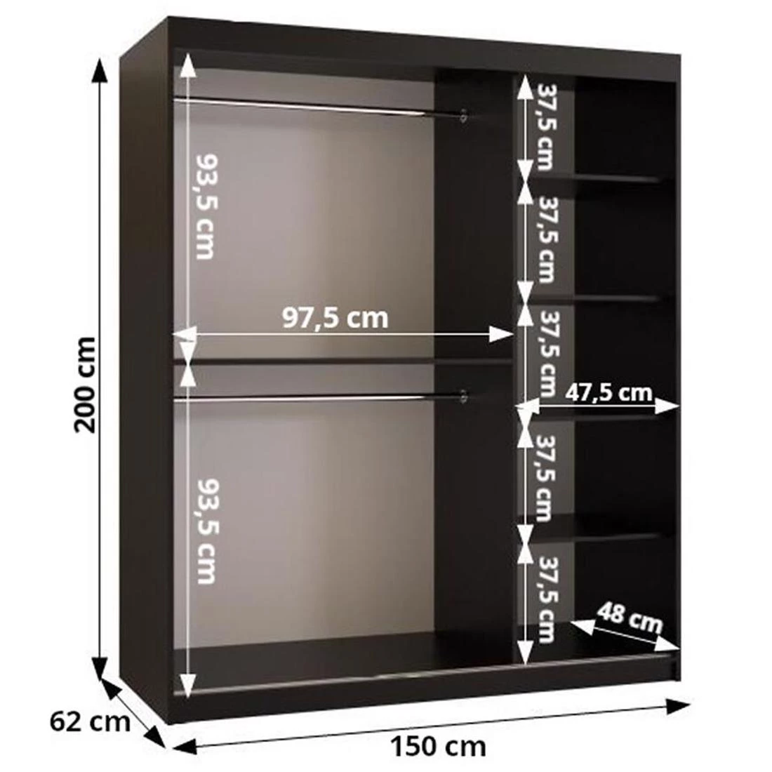 Dome ormar 150x62x200 cm crna