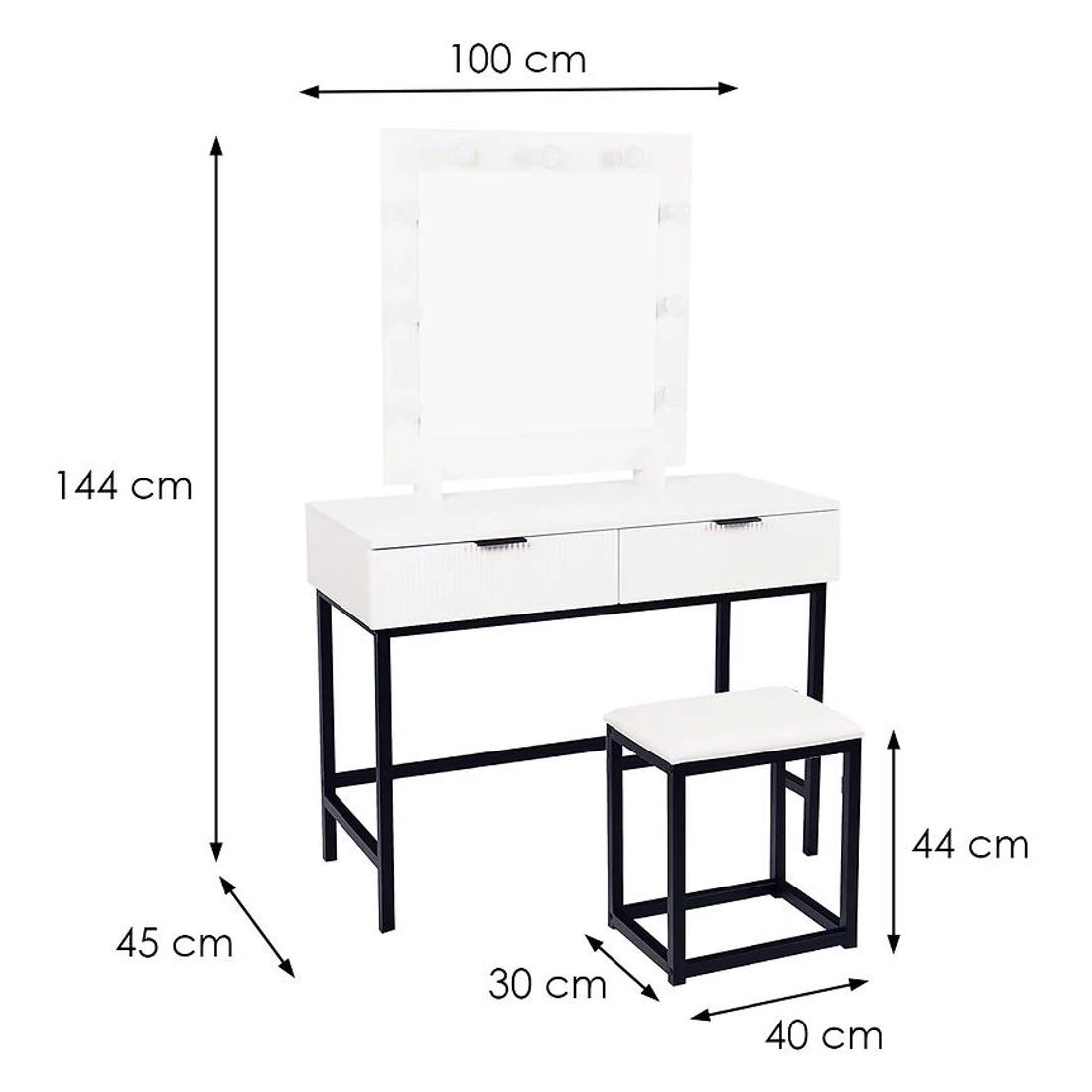 Cleo toaletni stolic + tabure 100x45x144 cm bela