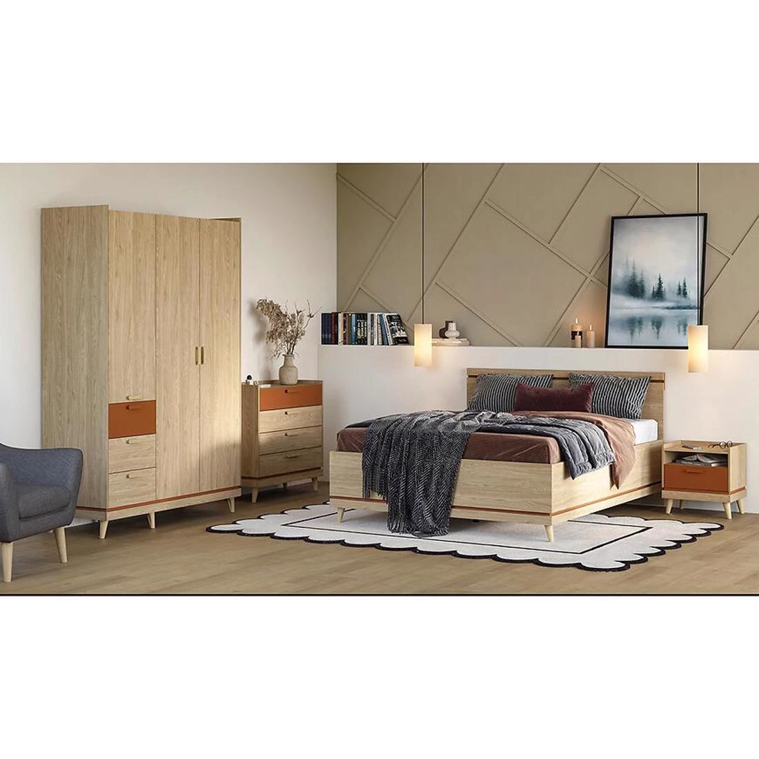 Scandi komoda 90x40x90 hrast/cigla