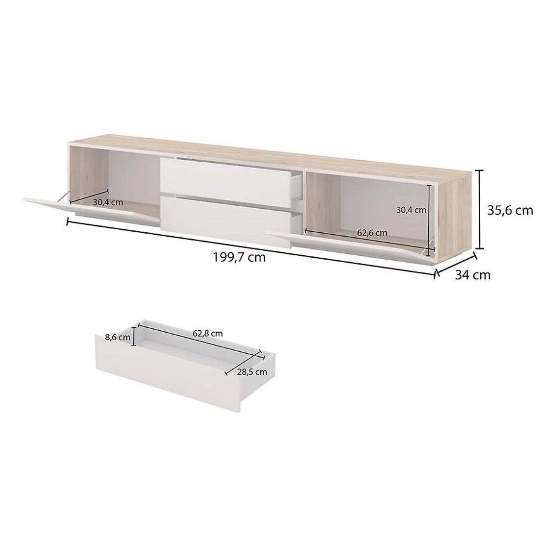 Criss TV komode 199,7x34x35,6 kašmir/hrast