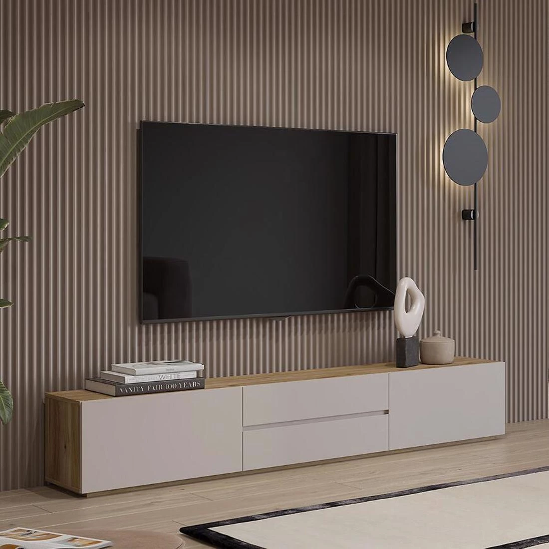 Criss TV komode 199,7x34x35,6 kašmir/hrast