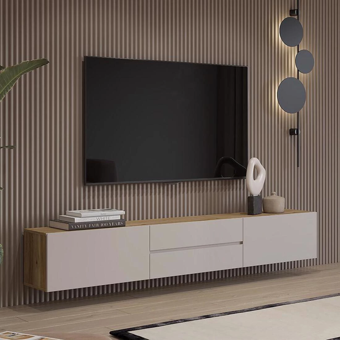 Criss TV komode 199,7x34x35,6 kašmir/hrast