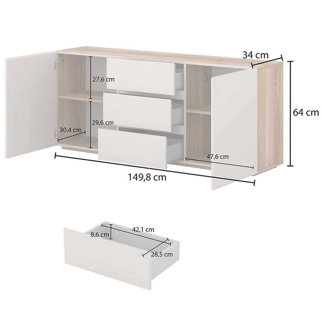 Criss komoda 149,8x34x64 hrast/kašmir
