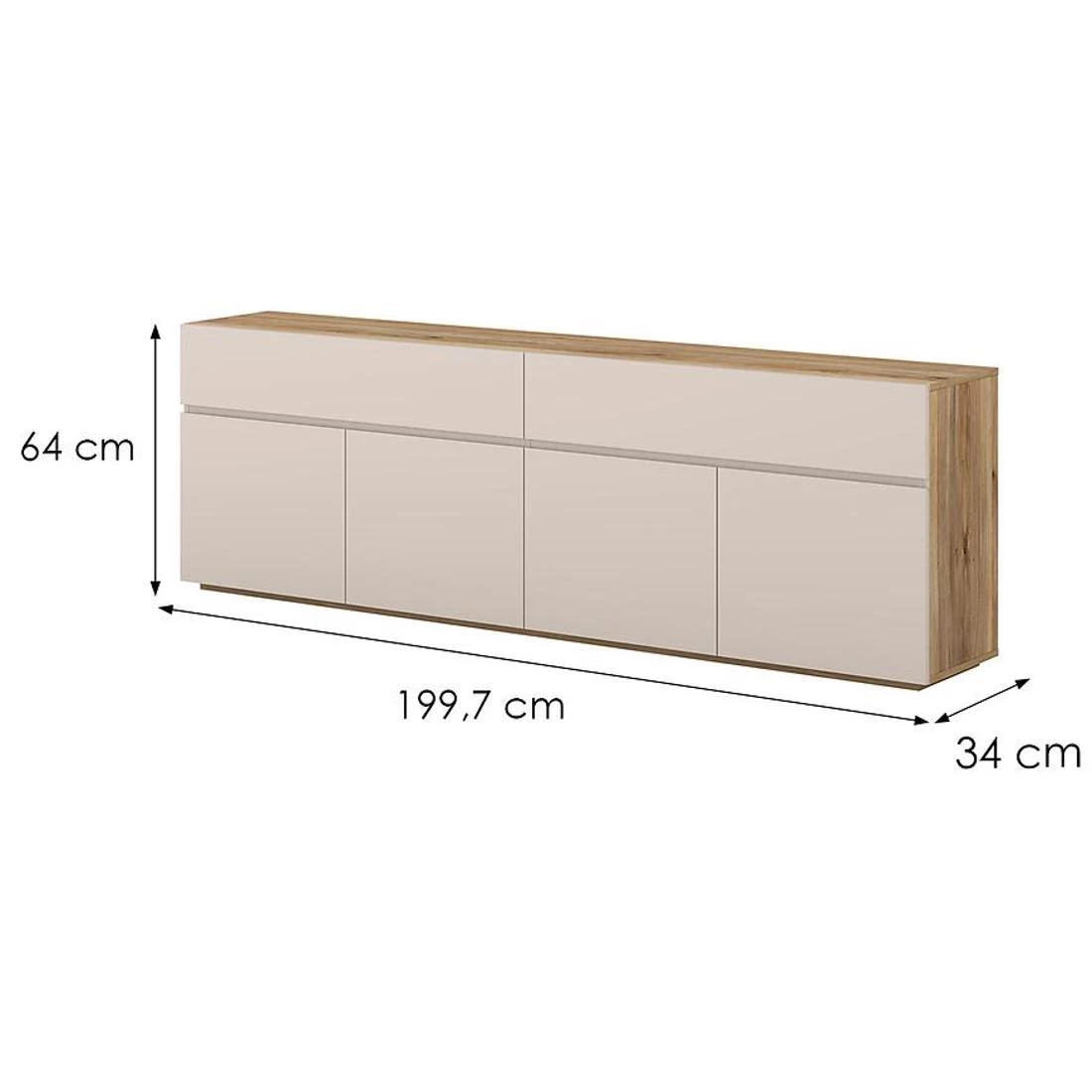 Criss komoda 199,7x34x64 hrast/kašmir