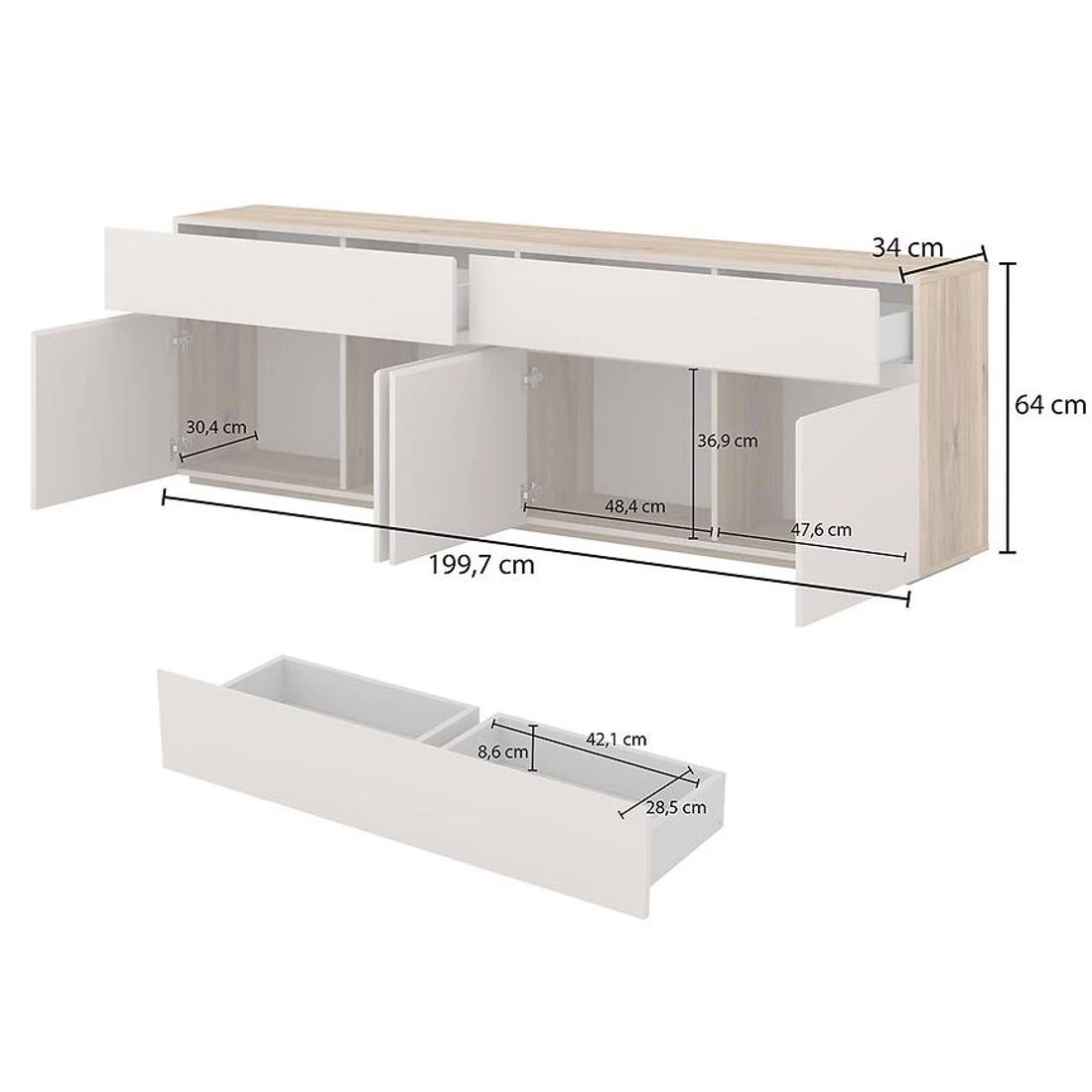 Criss komoda 199,7x34x64 hrast/kašmir