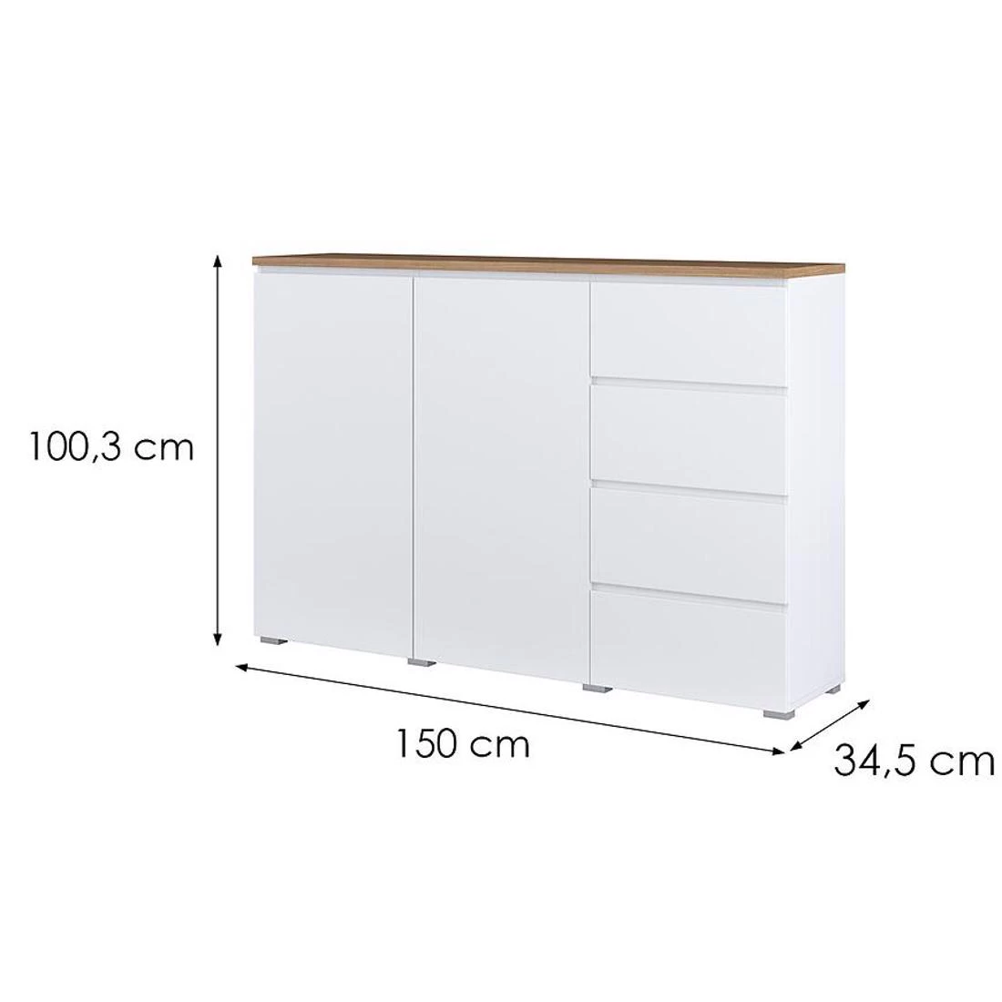 Modo komoda 150x34,5x100,3 bela/hrast